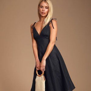 Lulu's Style Refresh Black Midi Skater Dress NWT